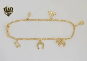 (1-0191) Gold Laminate - 2.5mm Figaro Link Farm Charms Anklet - 9.5 - BGF