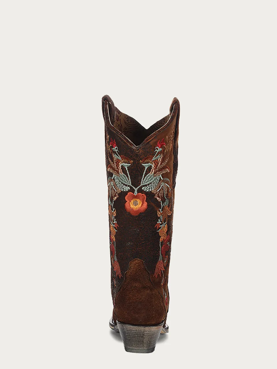 A3597 - WOMEN'S MULTICOLOR FLORAL EMBROIDERY CHOCOLATE LAMB SNIP TOE COWBOY BOOT