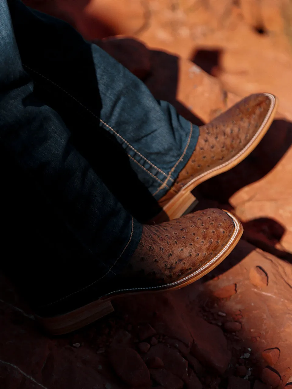 A4008 - MEN'S  BROWN EMBROIDERY WITH WOVEN DETAIL AND OVERLAY  FULL QUILL OSTRICH SQUARE TOE  COWBOY BOOT