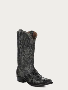 A4116 - MEN'S BLACK ALLIGATOR INLAY AND EMBROIDERY SNIP TOE COWBOY BOOT