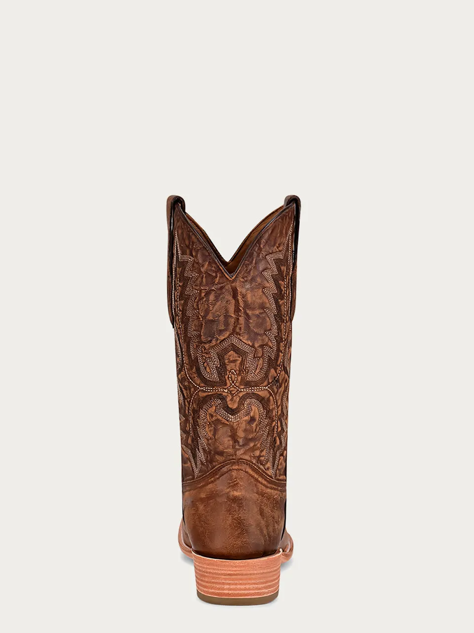 A4229 - MEN'S EMBROIDERY BROWN GOAT NARROW SQUARE TOE COWBOY BOOT