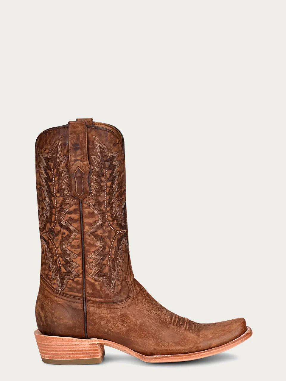 A4229 - MEN'S EMBROIDERY BROWN GOAT NARROW SQUARE TOE COWBOY BOOT