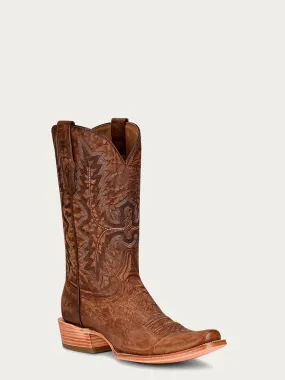 A4229 - MEN'S EMBROIDERY BROWN GOAT NARROW SQUARE TOE COWBOY BOOT