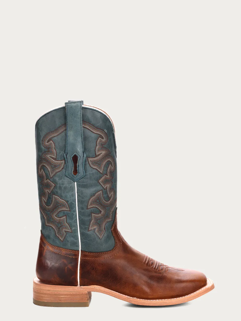 A4262 - MEN'S BLUE AND HONEY EMBROIDERY WIDE SQUARE TOE RODEO COWBOY BOOT