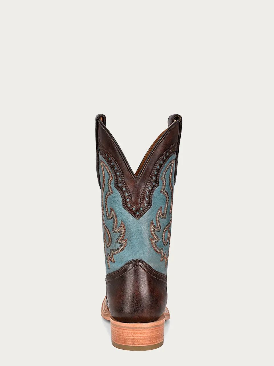 A4286 - MEN'S HONEY EMBROIDERY BROWN CAIMAN WIDE HORSEMAN TOE BLUE COWBOY BOOT