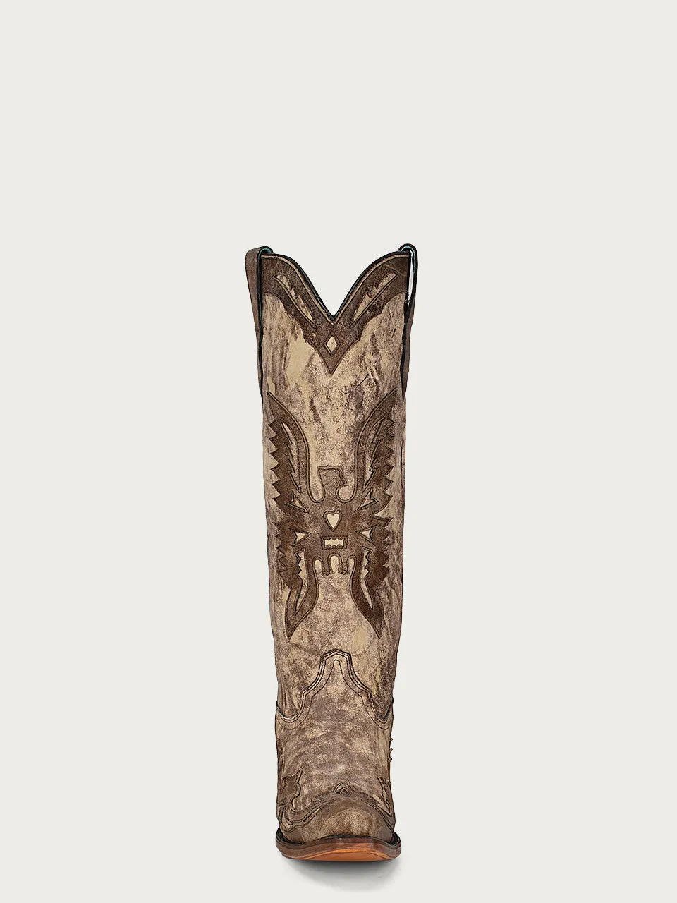 A4303 - WOMEN'S TALL TAUPE EAGLE OVERLAY SNIP TOE COWBOY BOOT