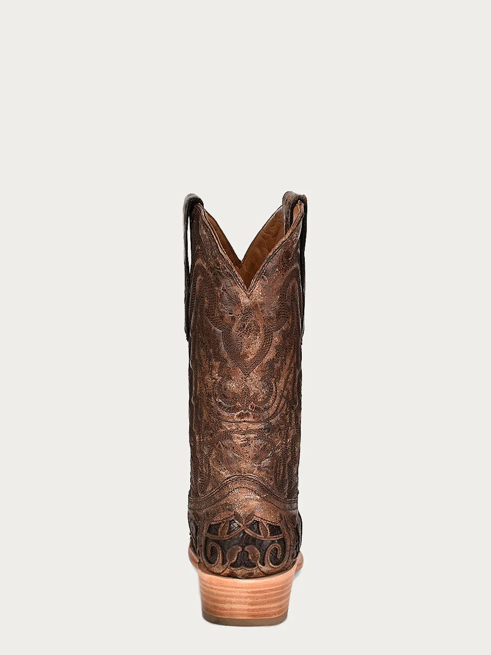 A4337 - MEN'S CHOCOLATE ALLIGATOR INLAY AND EMBROIDERY HORSEMAN TOE BROWN COWBOY BOOT