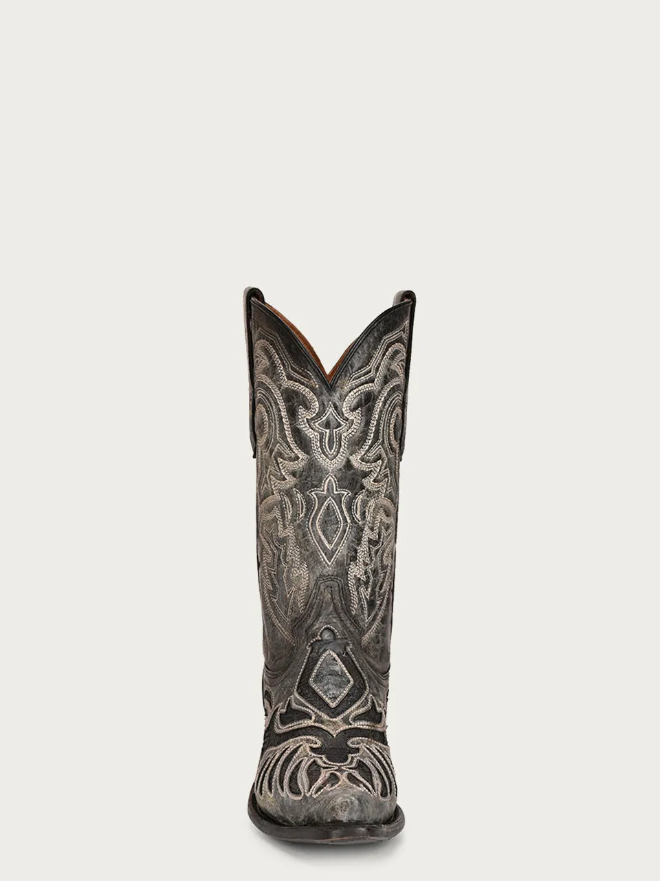 A4351 - MEN'S EMBROIDERY GENUINE BLACK PYTHON INLAY SNIP TOE COWBOY BOOT