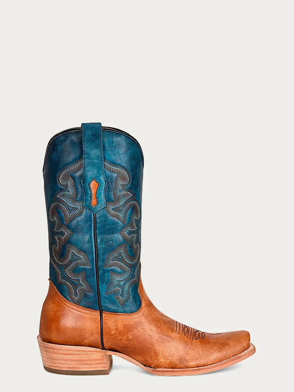 A4378 - MEN'S NAVY BLUE AND SAND EMBROIDERY  HORSEMAN TOE  COWBOY BOOT