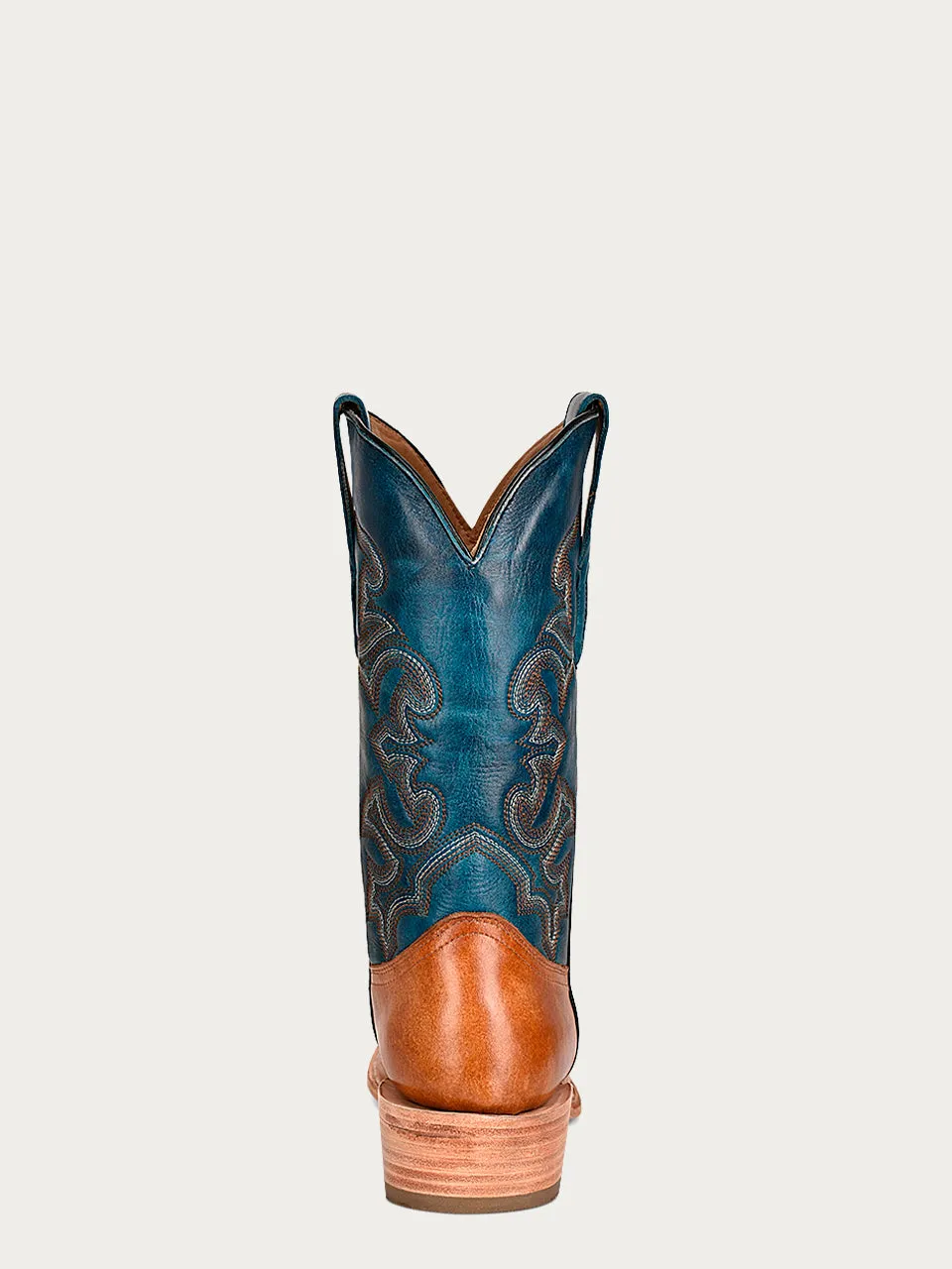 A4378 - MEN'S NAVY BLUE AND SAND EMBROIDERY  HORSEMAN TOE  COWBOY BOOT