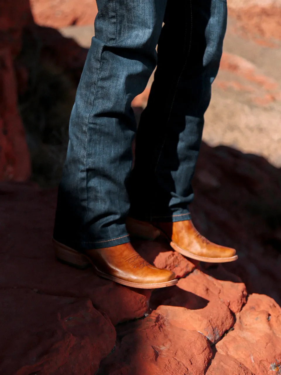 A4378 - MEN'S NAVY BLUE AND SAND EMBROIDERY  HORSEMAN TOE  COWBOY BOOT