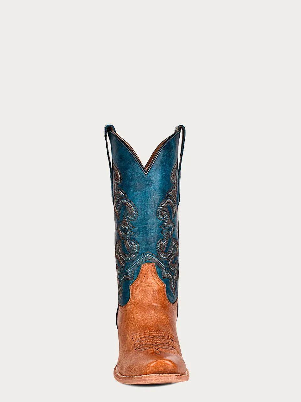 A4378 - MEN'S NAVY BLUE AND SAND EMBROIDERY  HORSEMAN TOE  COWBOY BOOT