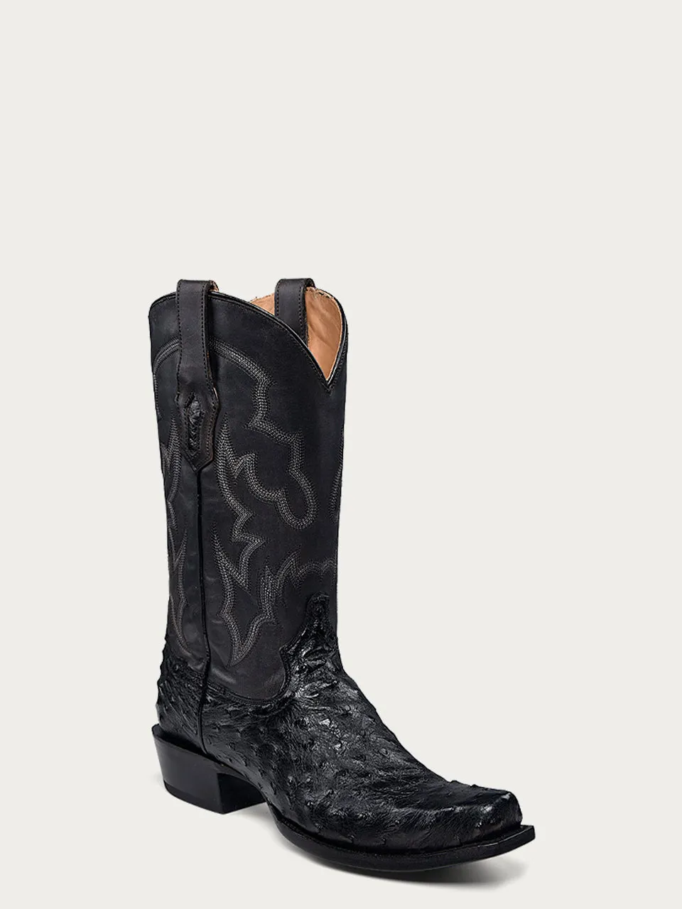 A4549 - MEN'S EMBROIDERY AND  OSTRICH BLACK NARROW SQUARE TOE COWBOY BOOT