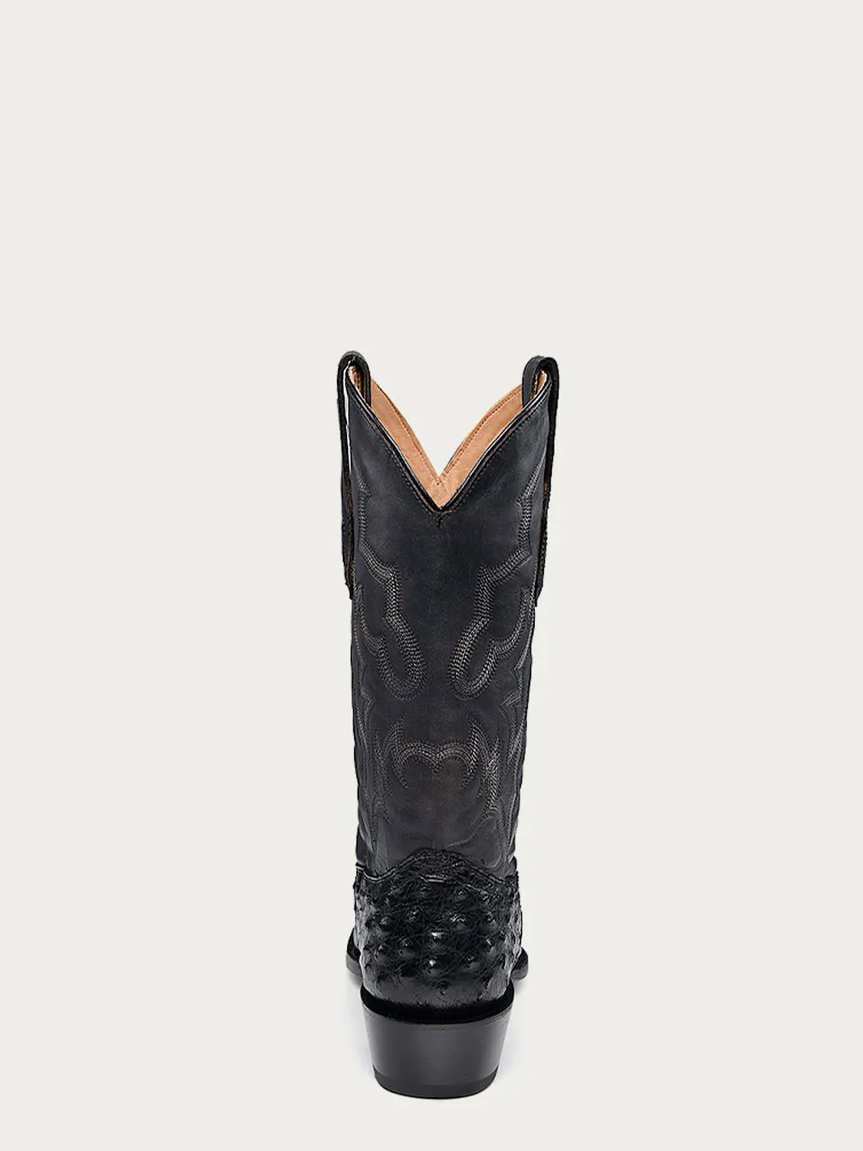 A4549 - MEN'S EMBROIDERY AND  OSTRICH BLACK NARROW SQUARE TOE COWBOY BOOT