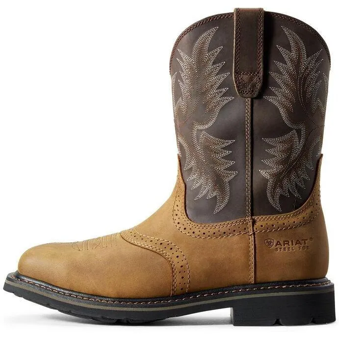 Ariat Men's Sierra 10 Wide Square Steel Toe Western Work Boot- Bark- 10010134