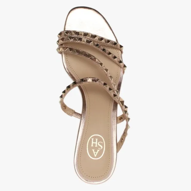 'Ash' Studded Rose Gold Kitten Heel Sandal