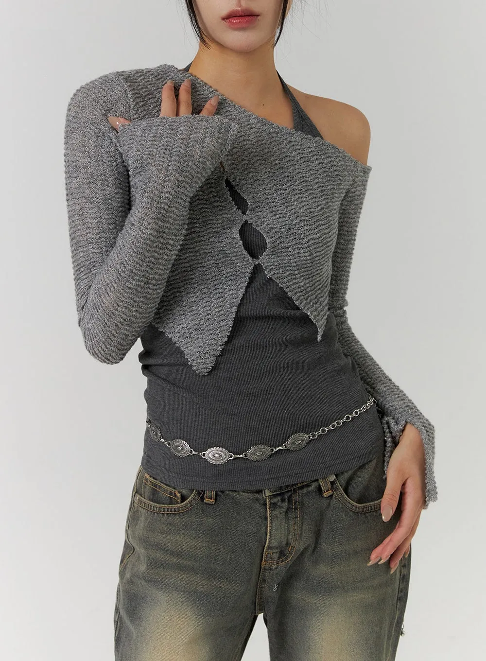 Asymmetrical Cut Out Knit Top CD312