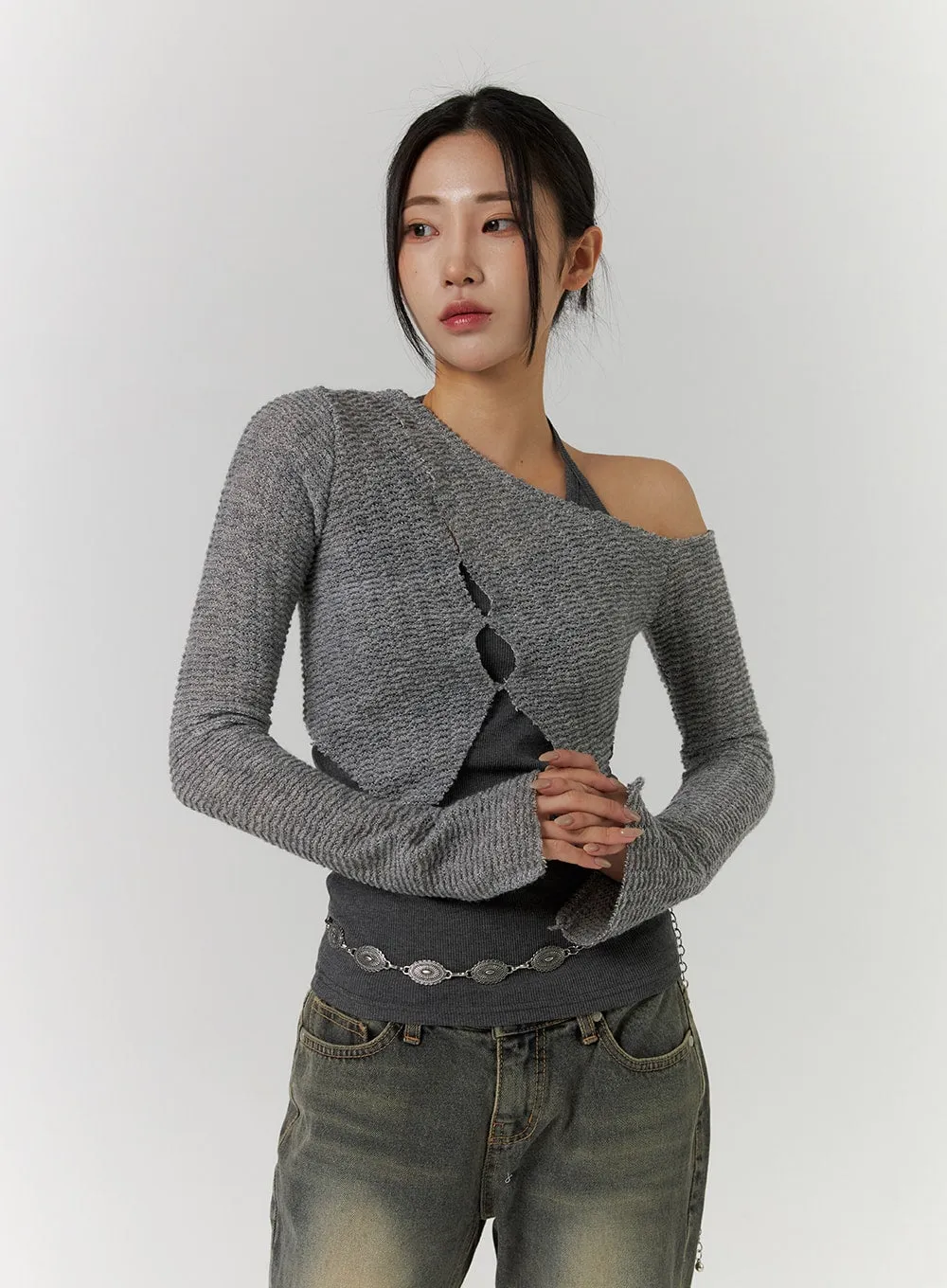 Asymmetrical Cut Out Knit Top CD312