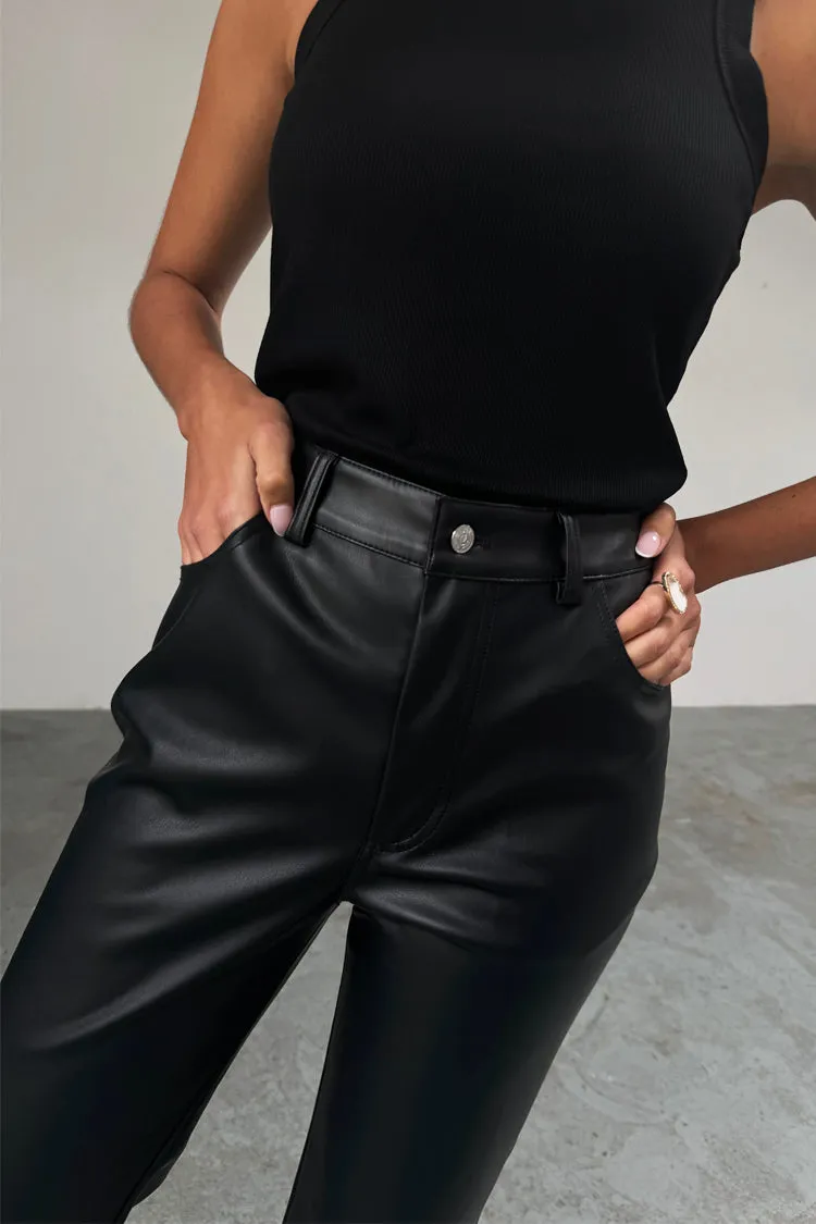 Black Vegan Leather Trouser - Petite