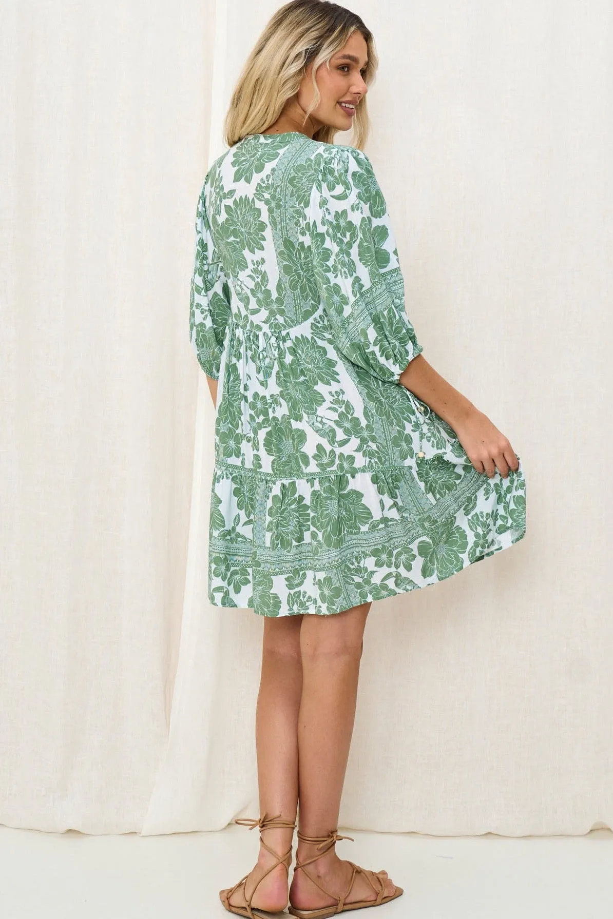 Breanna Mini Dress - Mint/White