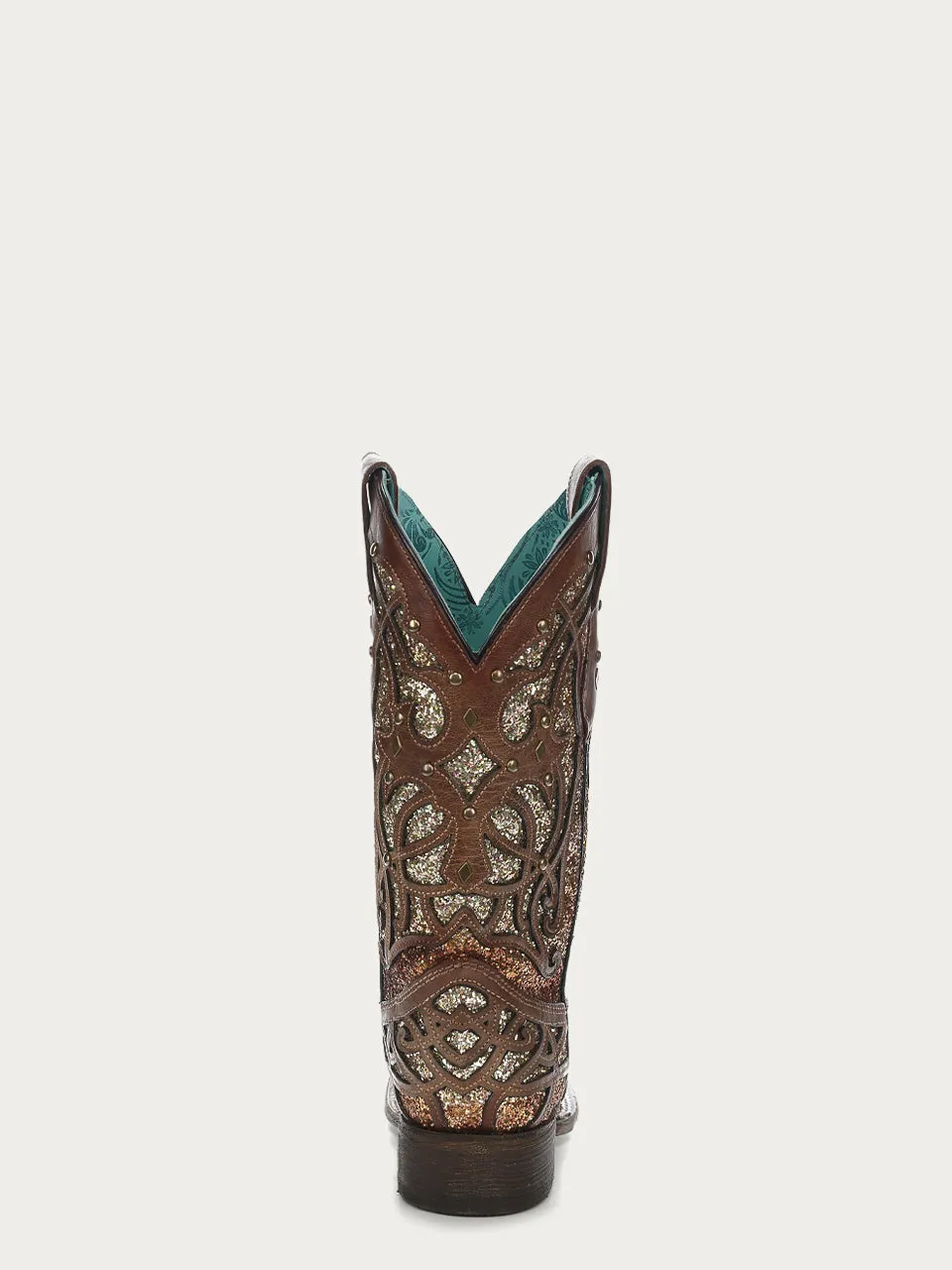 C3275 - WOMEN'S ORIX GLITTERED INLAY AND STUDS BROWN SQUARE TOE COWBOY BOOT