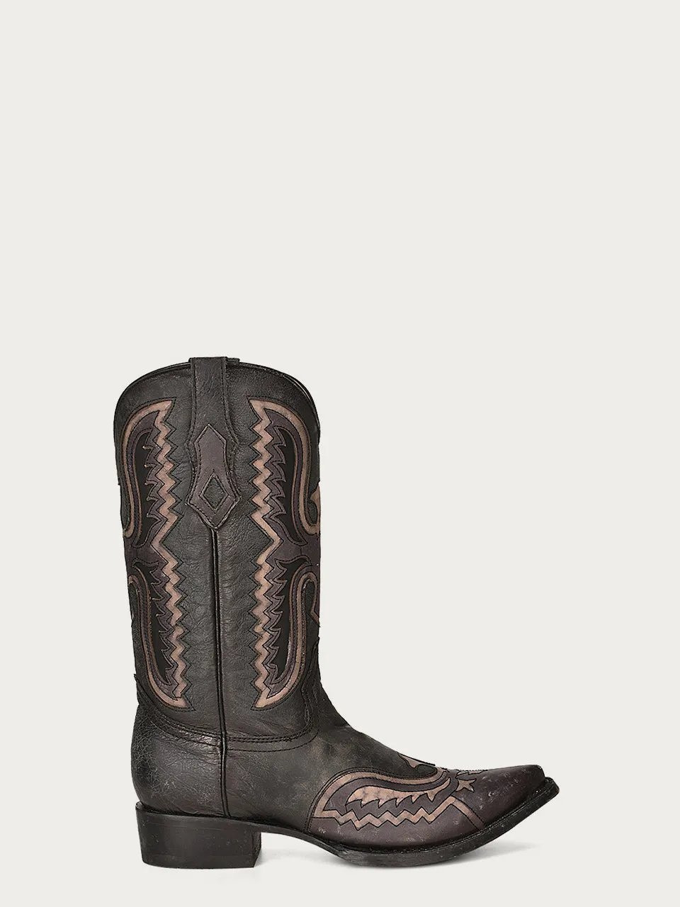 C3988 - MEN'S GLOW IN THE DARK BLACK EAGLE OVERLAY AND WING TIP SNIP TOE COWBOY BOOT