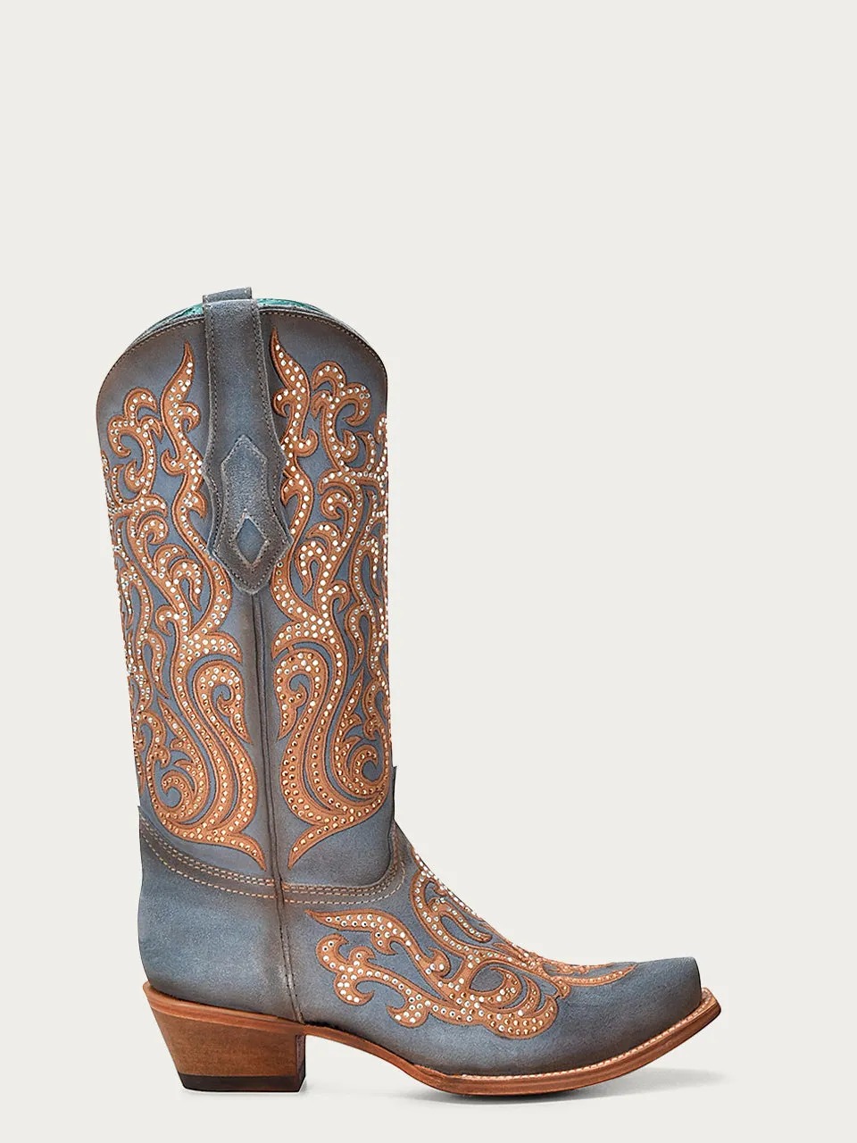 C4124 - WOMEN'S HONEY OVERLAY WITH CRYSTALS BLUE SNIP TOE COWBOY BOOT