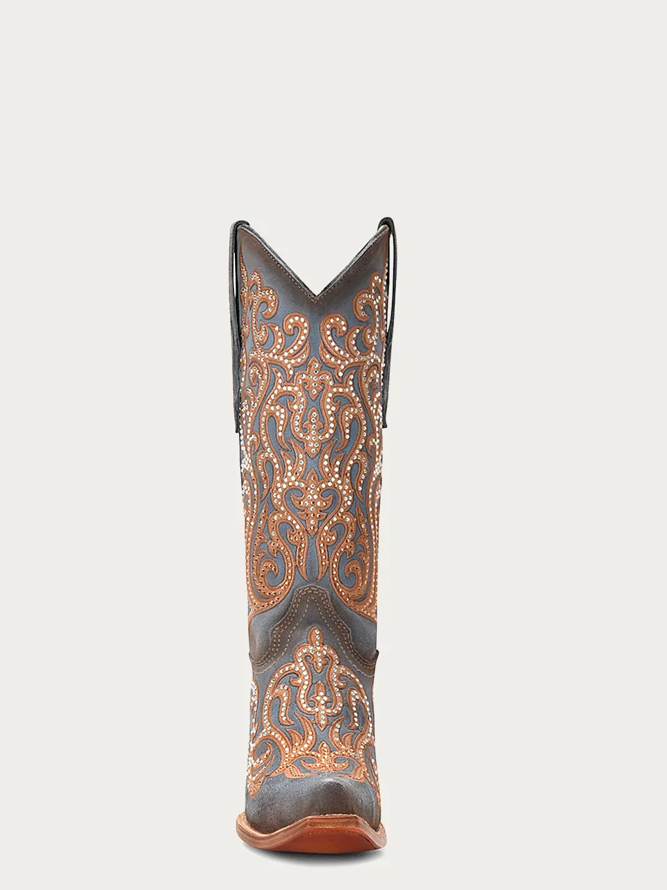 C4124 - WOMEN'S HONEY OVERLAY WITH CRYSTALS BLUE SNIP TOE COWBOY BOOT