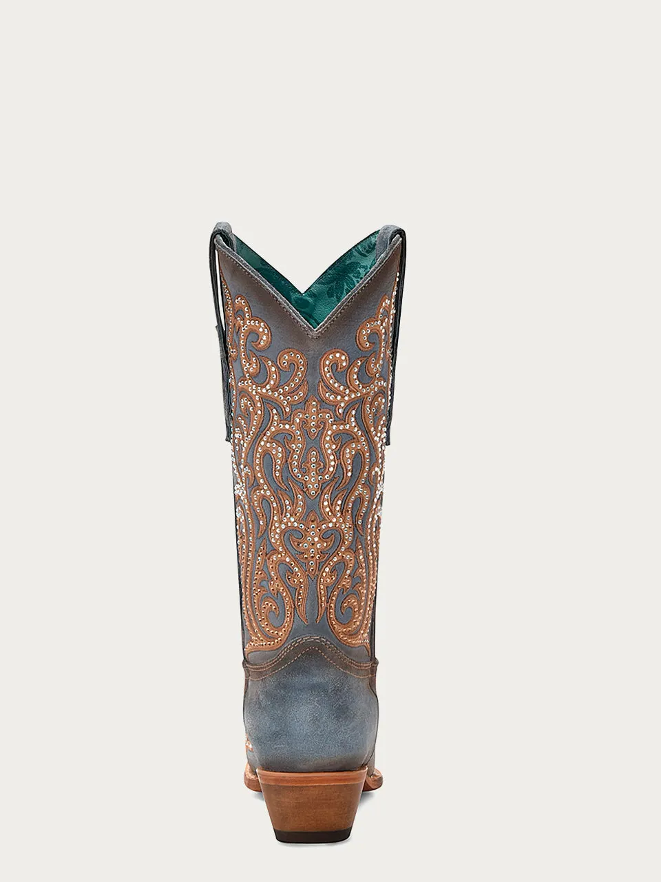 C4124 - WOMEN'S HONEY OVERLAY WITH CRYSTALS BLUE SNIP TOE COWBOY BOOT