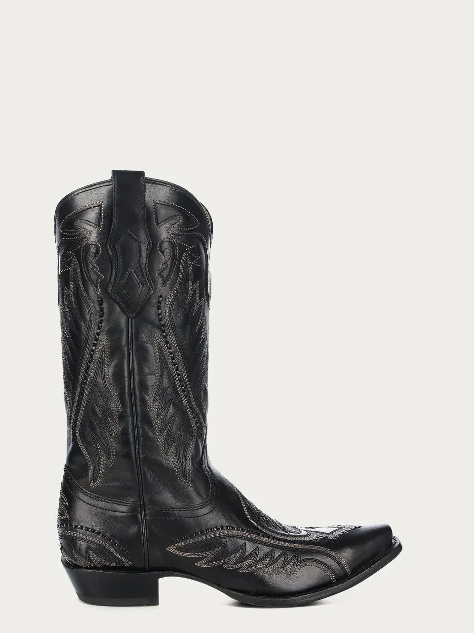 C4149 - MEN'S WOVEN DETAIL WITH BLUE EMBROIDERY BLACK SNIP TOE COWBOY BOOT