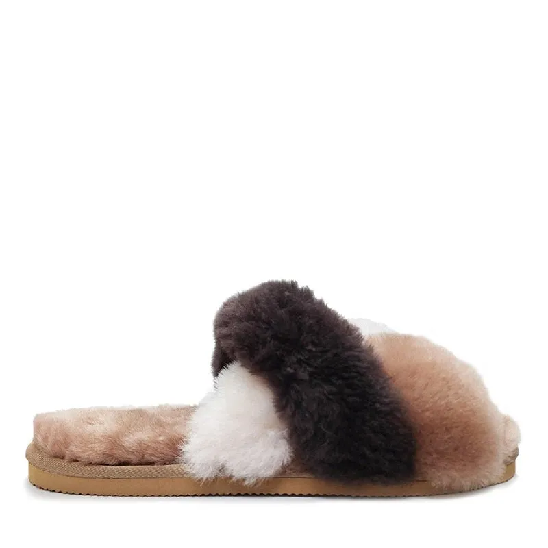 Calico Sheepskin Flufffy Slide