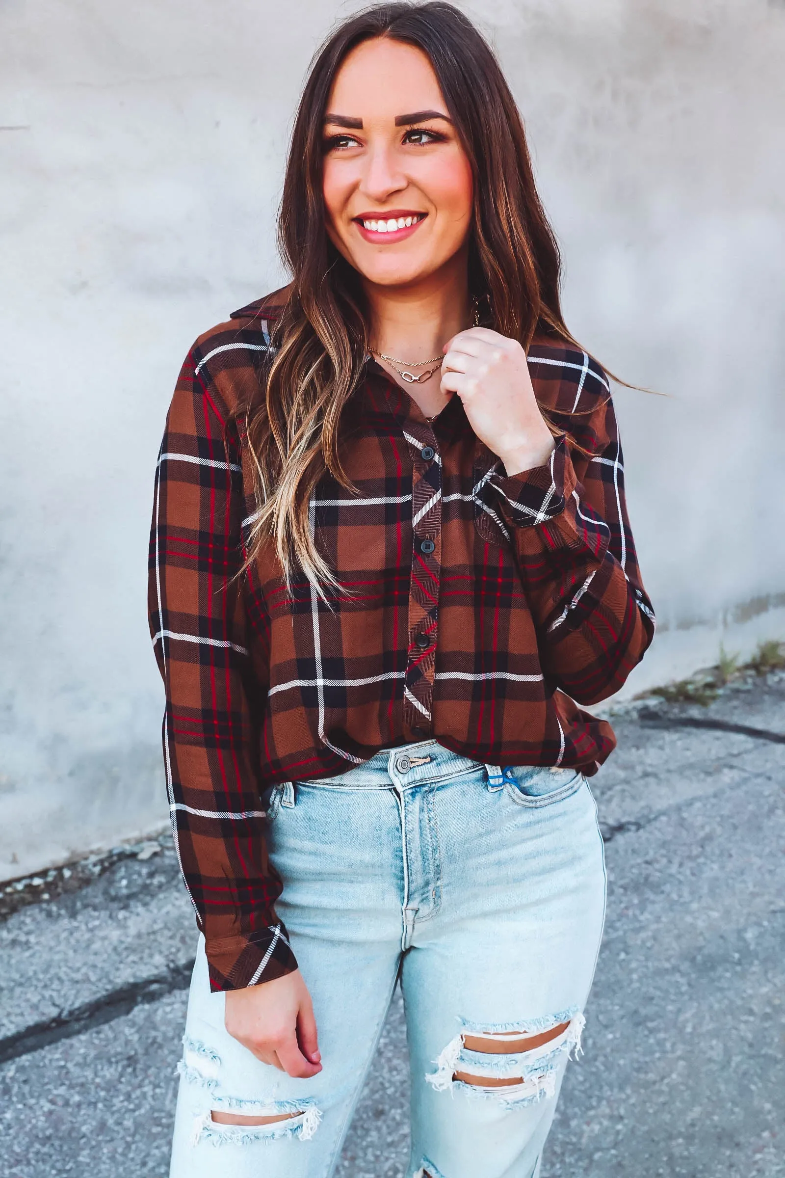 Charley Plaid Top-Brown