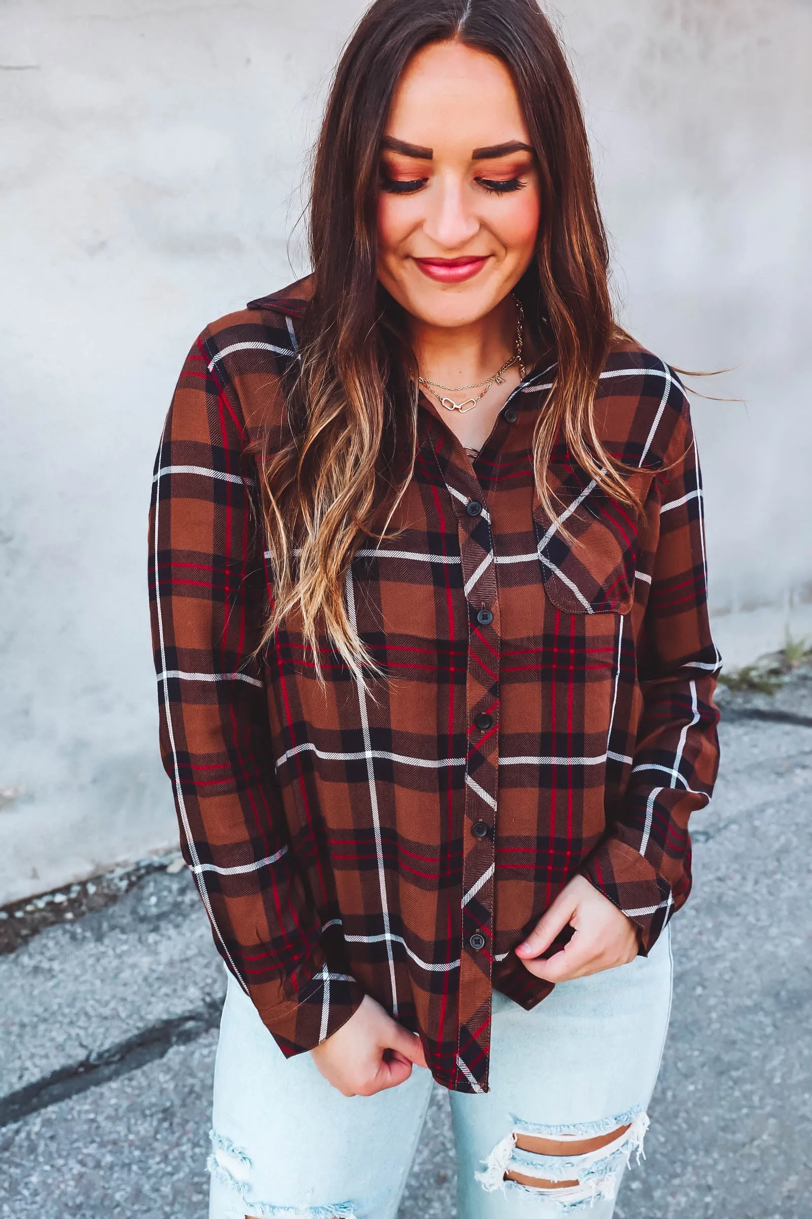 Charley Plaid Top-Brown