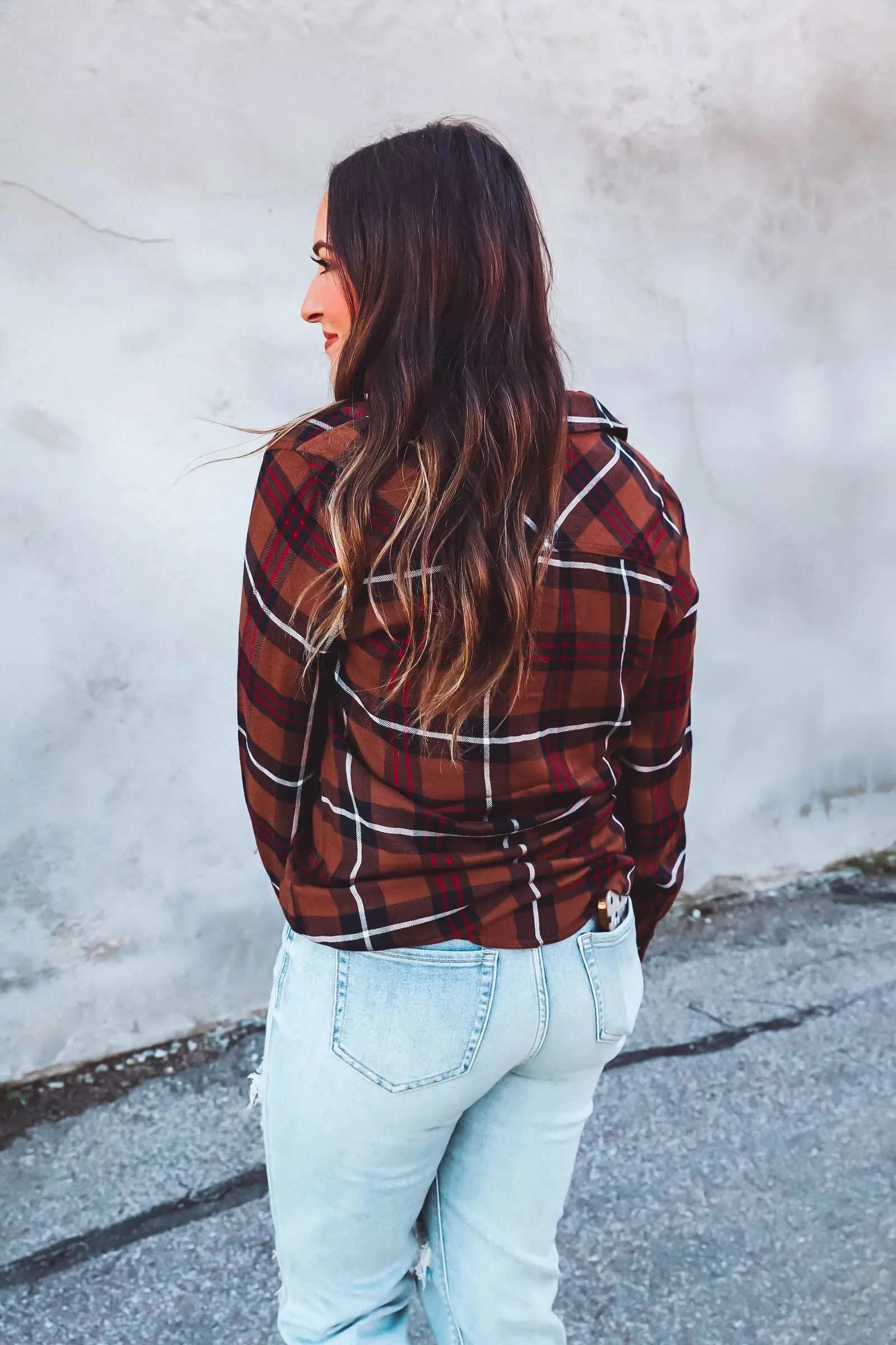 Charley Plaid Top-Brown