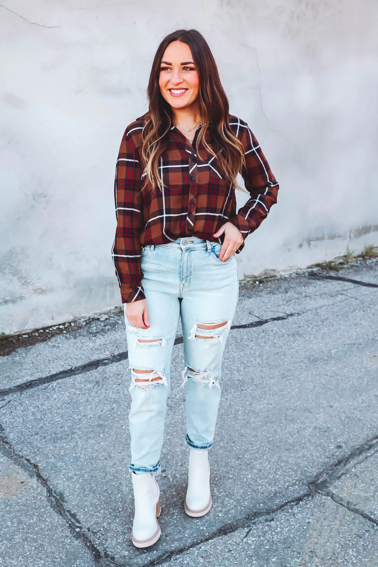 Charley Plaid Top-Brown