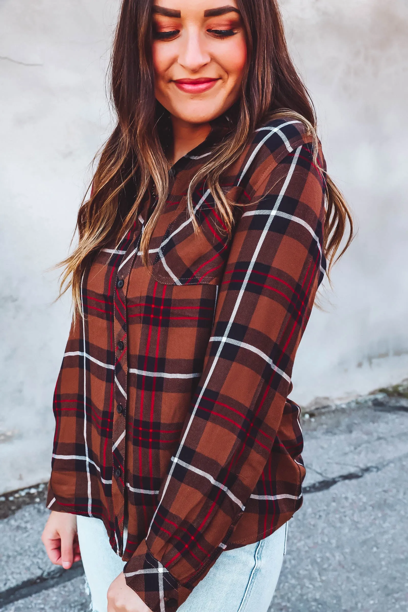 Charley Plaid Top-Brown