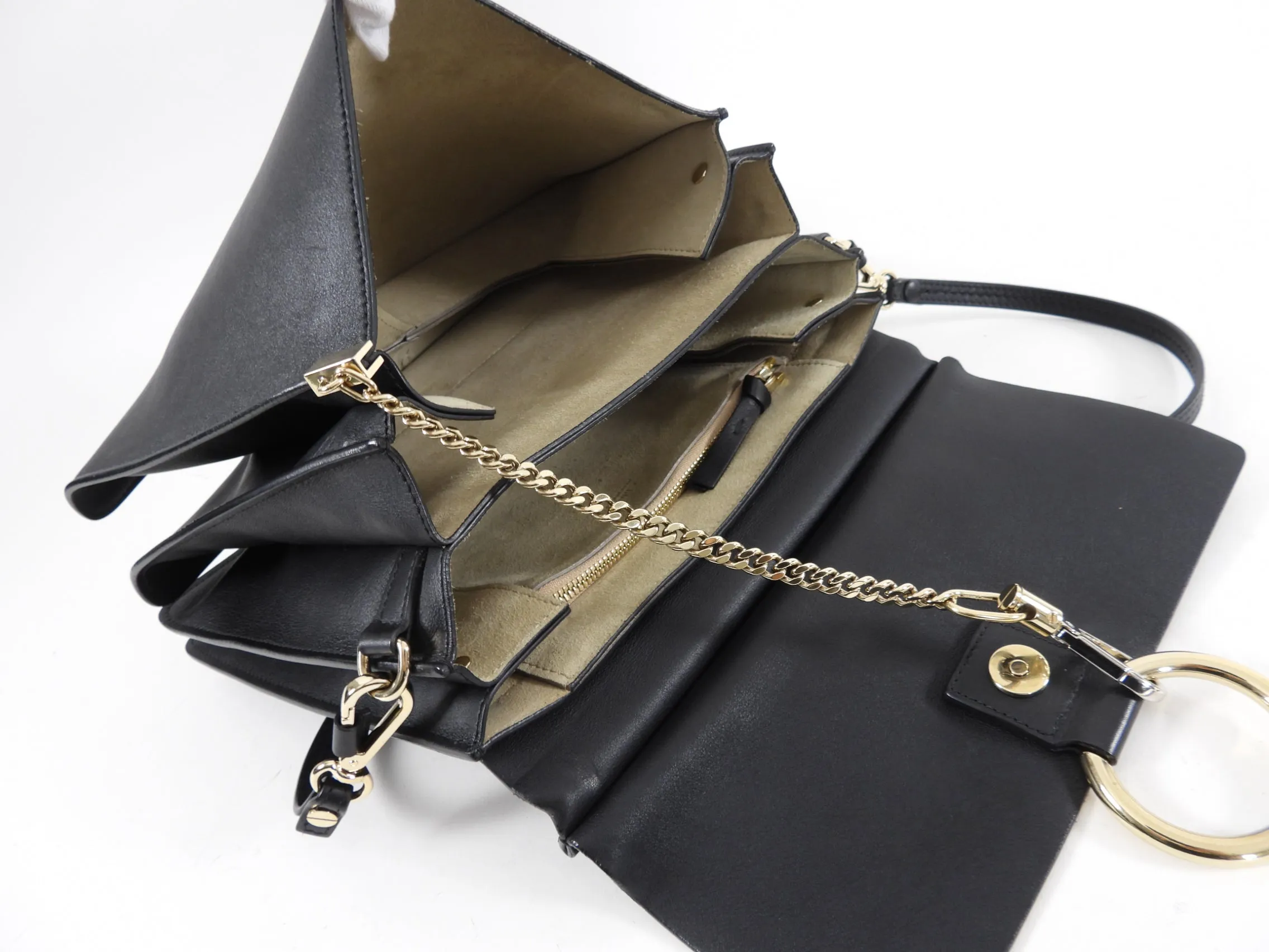 Chloe Faye Medium Black Suede and Leather Chain Bag