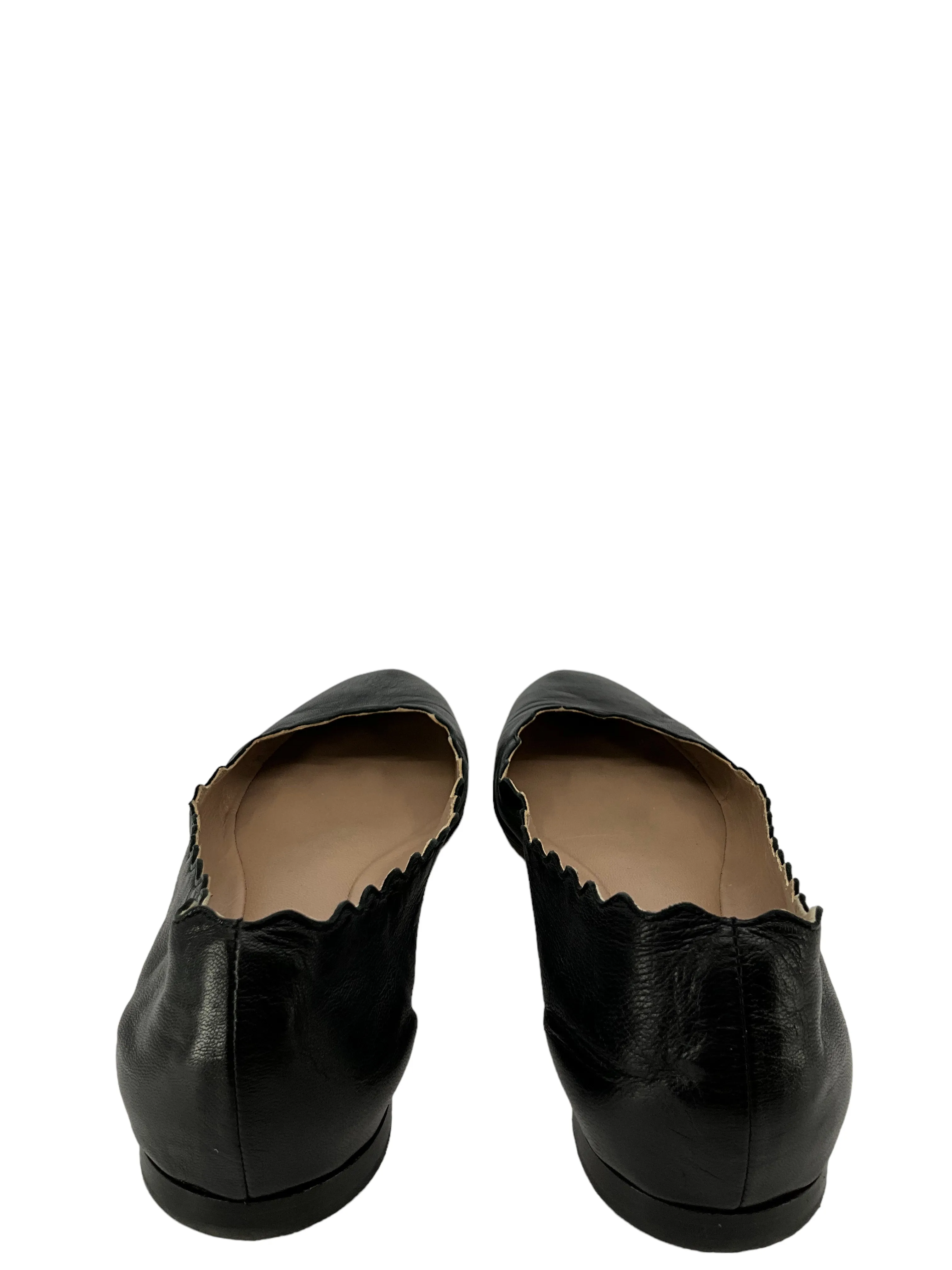 Chloe Lauren Scalloped Black Leather Flats Size 7.5