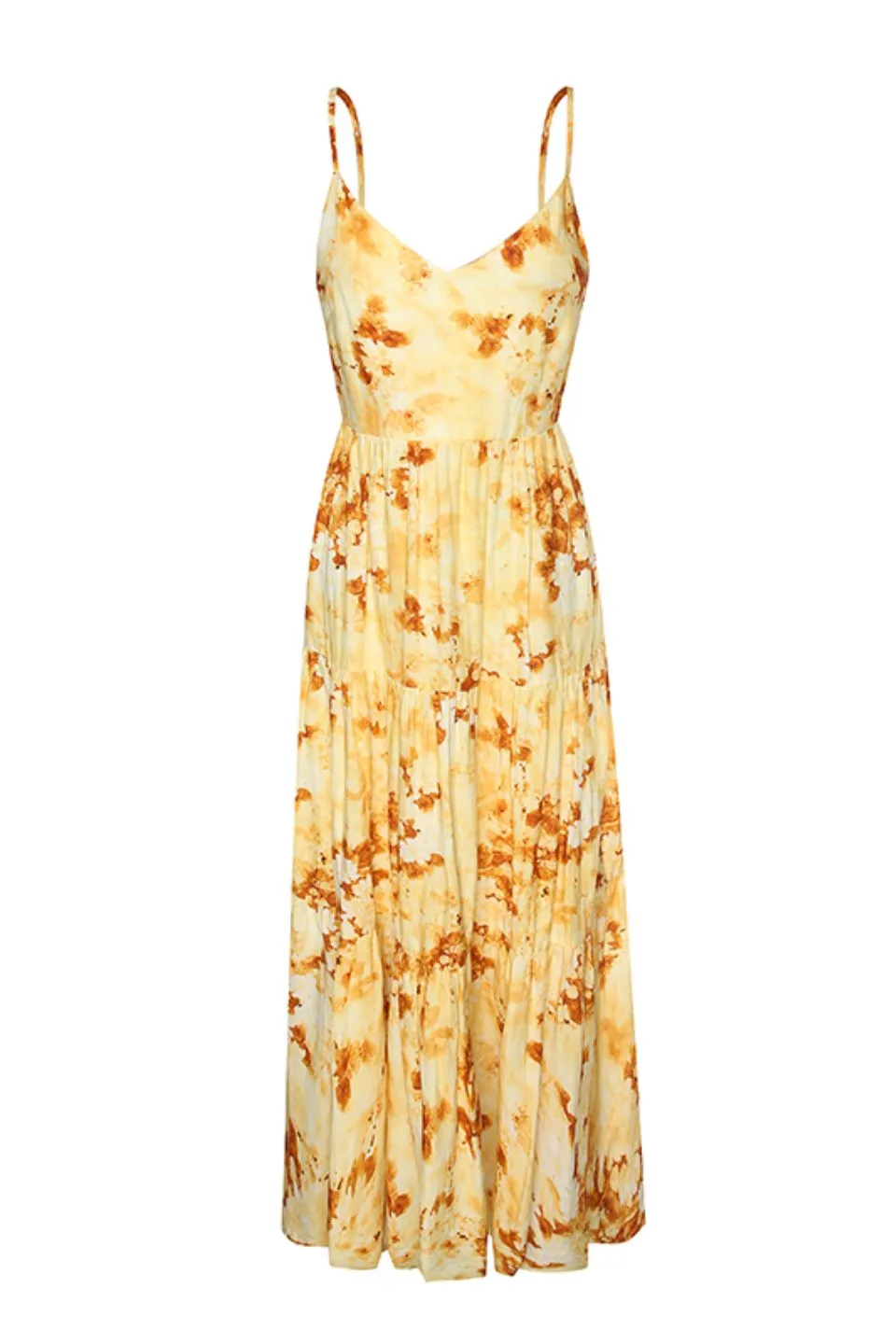 Chloe Marigold Floral Strappy Tie Back Tiered Dress