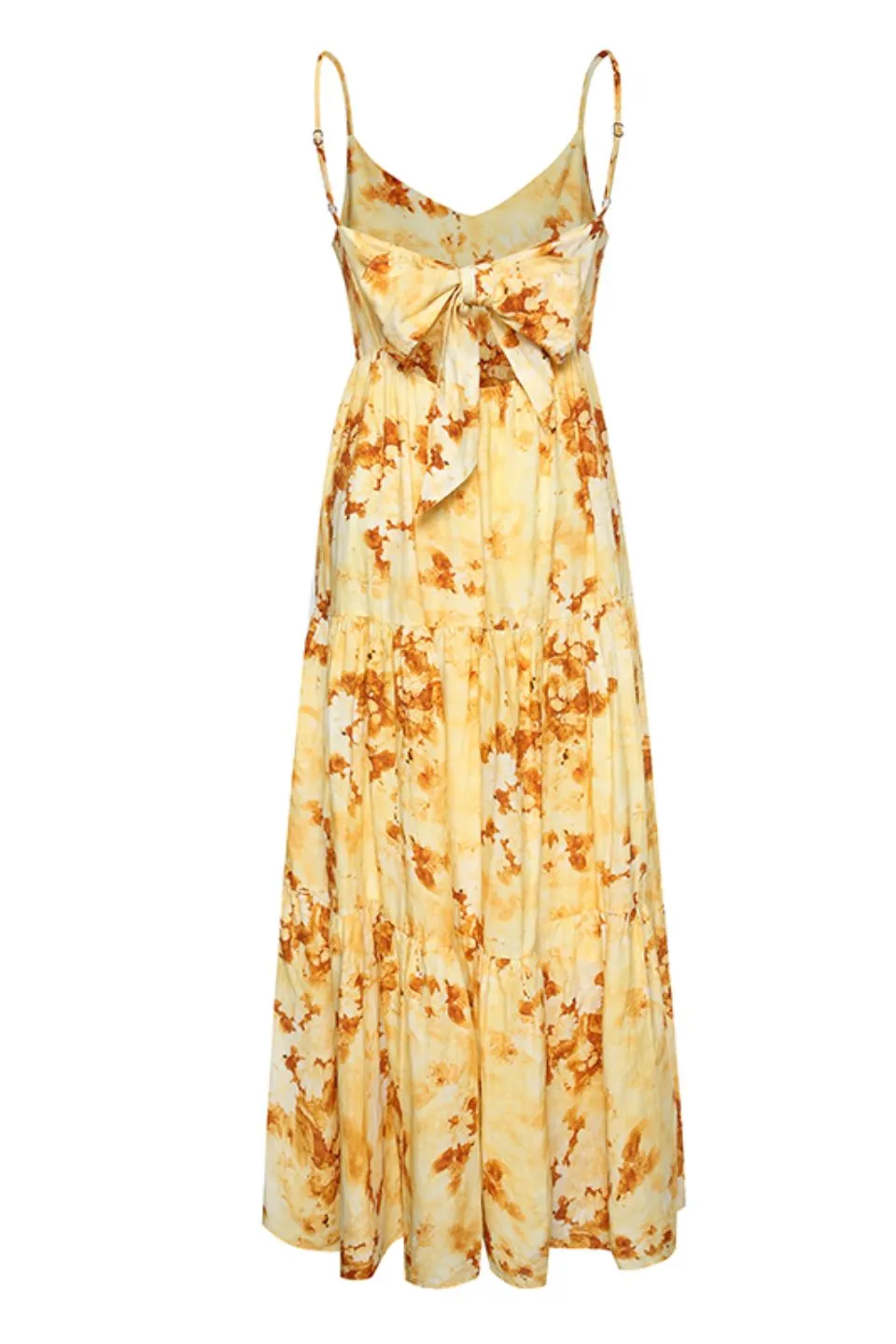 Chloe Marigold Floral Strappy Tie Back Tiered Dress