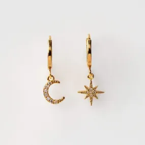 Chloe Star and Moon Motif Hoop Earrings