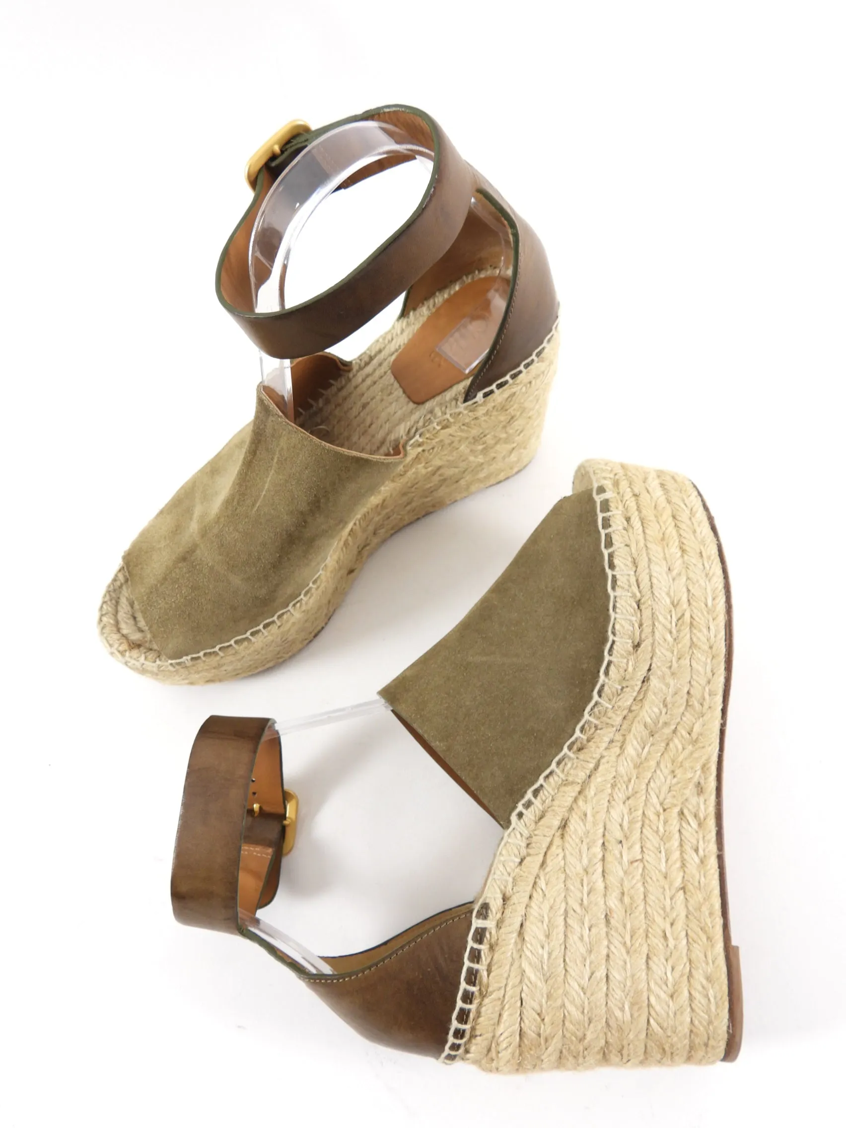 Chloe Suede Espadrille Wedge Sandals - 38 - USA 7.5