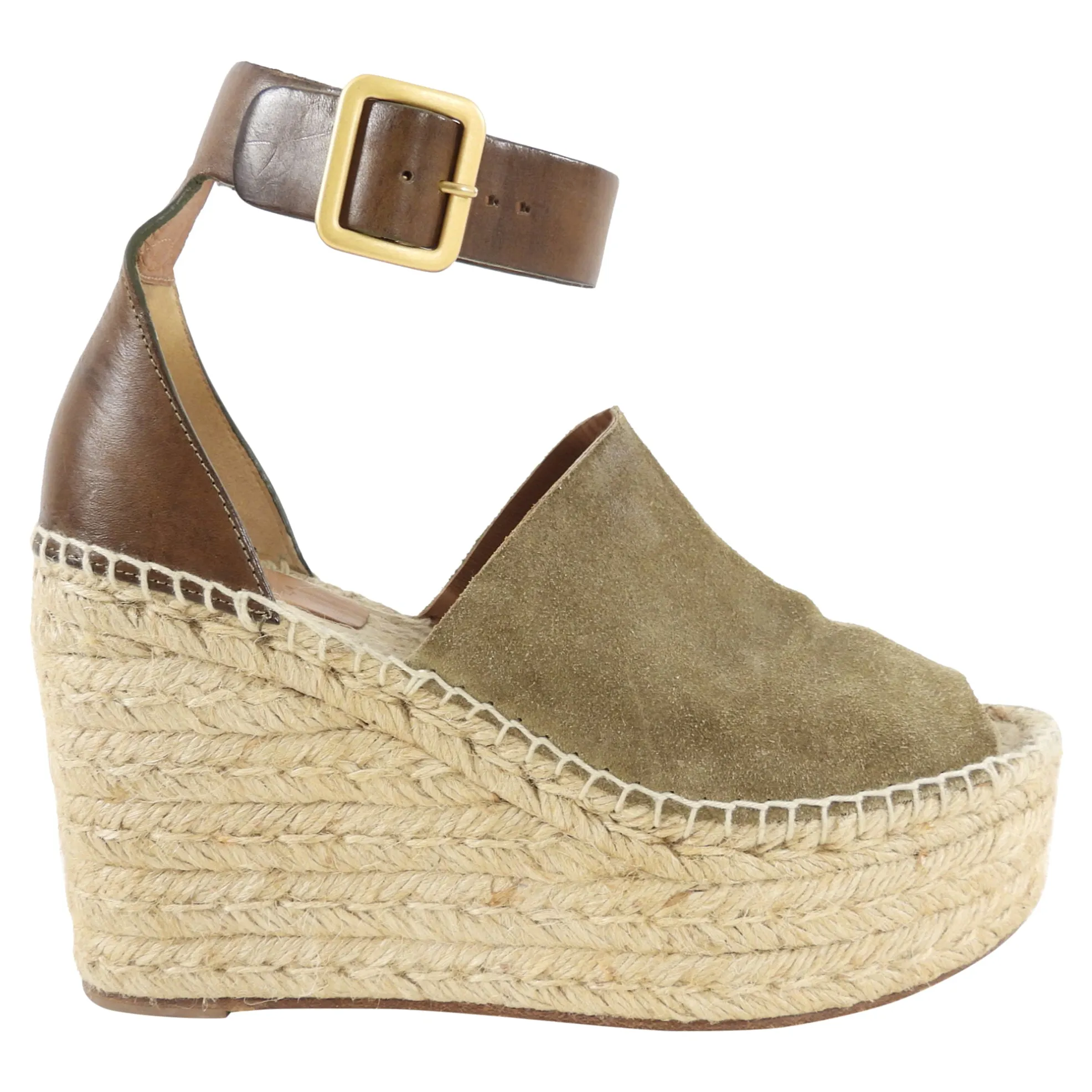 Chloe Suede Espadrille Wedge Sandals - 38 - USA 7.5