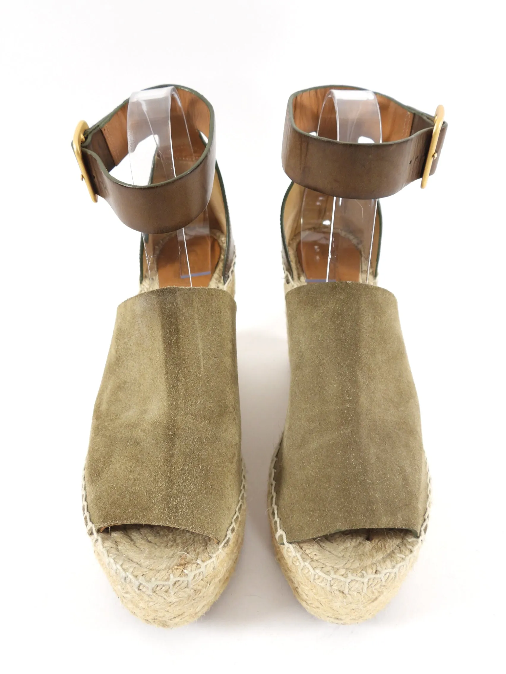 Chloe Suede Espadrille Wedge Sandals - 38 - USA 7.5