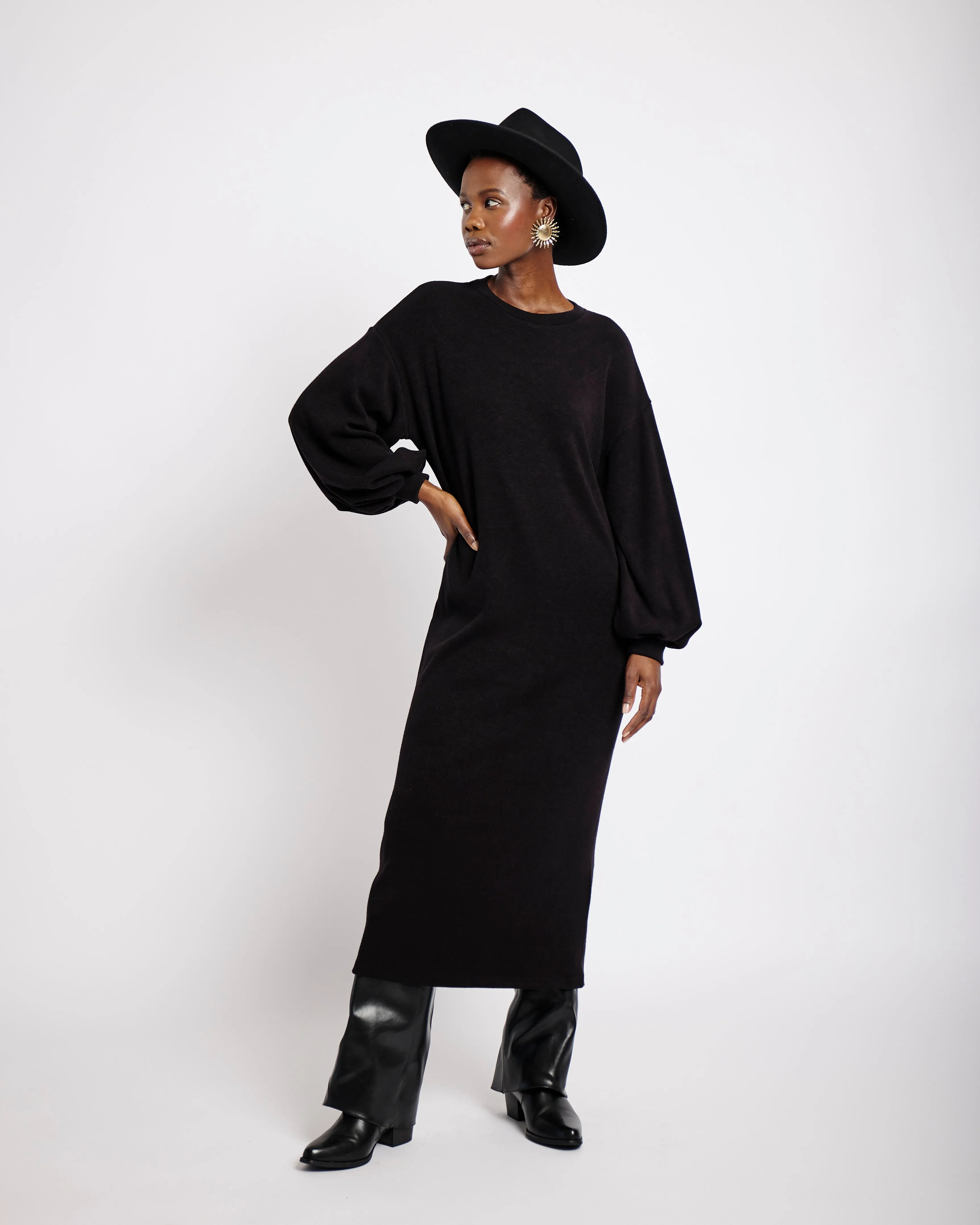 Cut and Sew Maxi Dress in Black