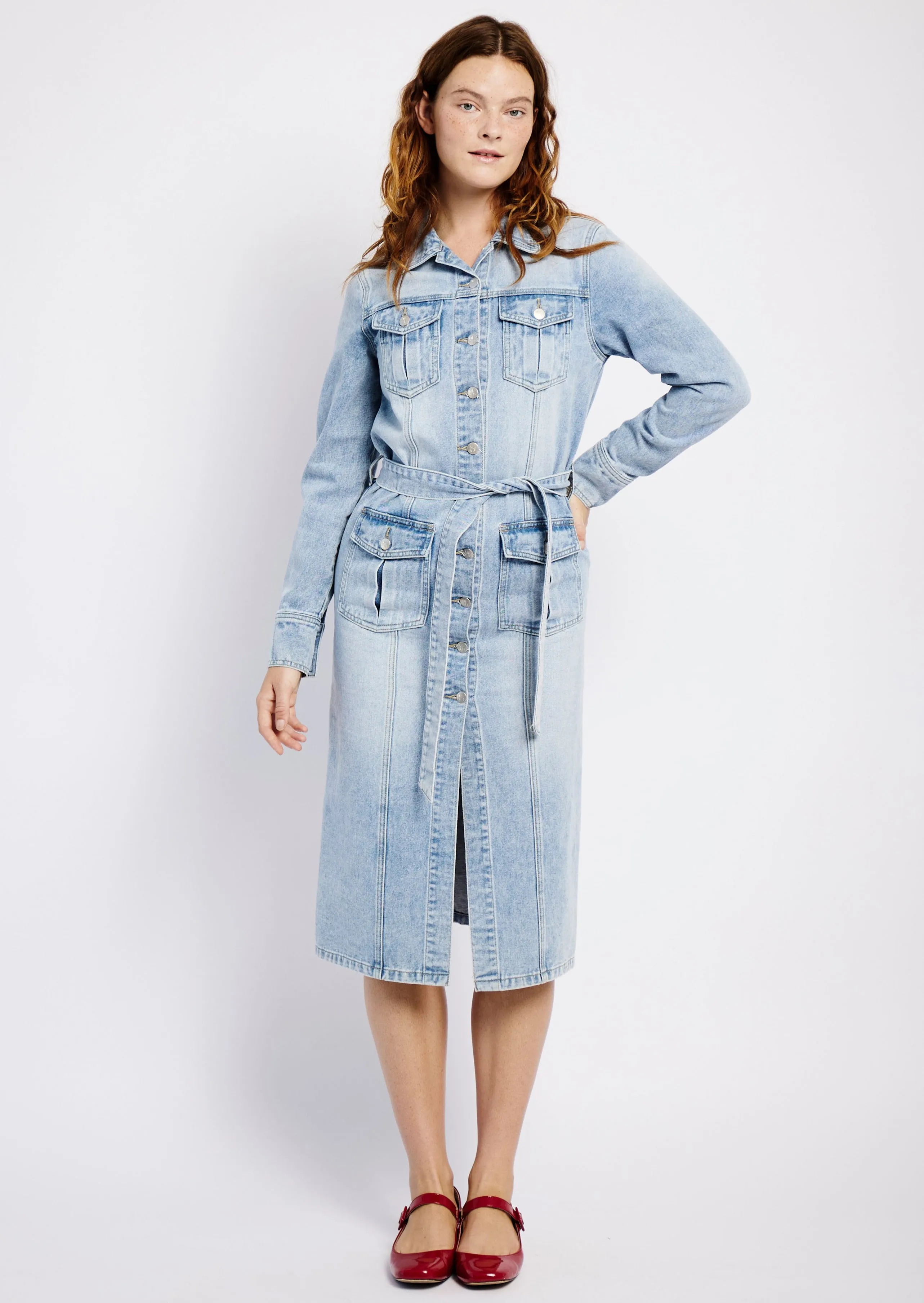 Denim Shirt Dress in Denim