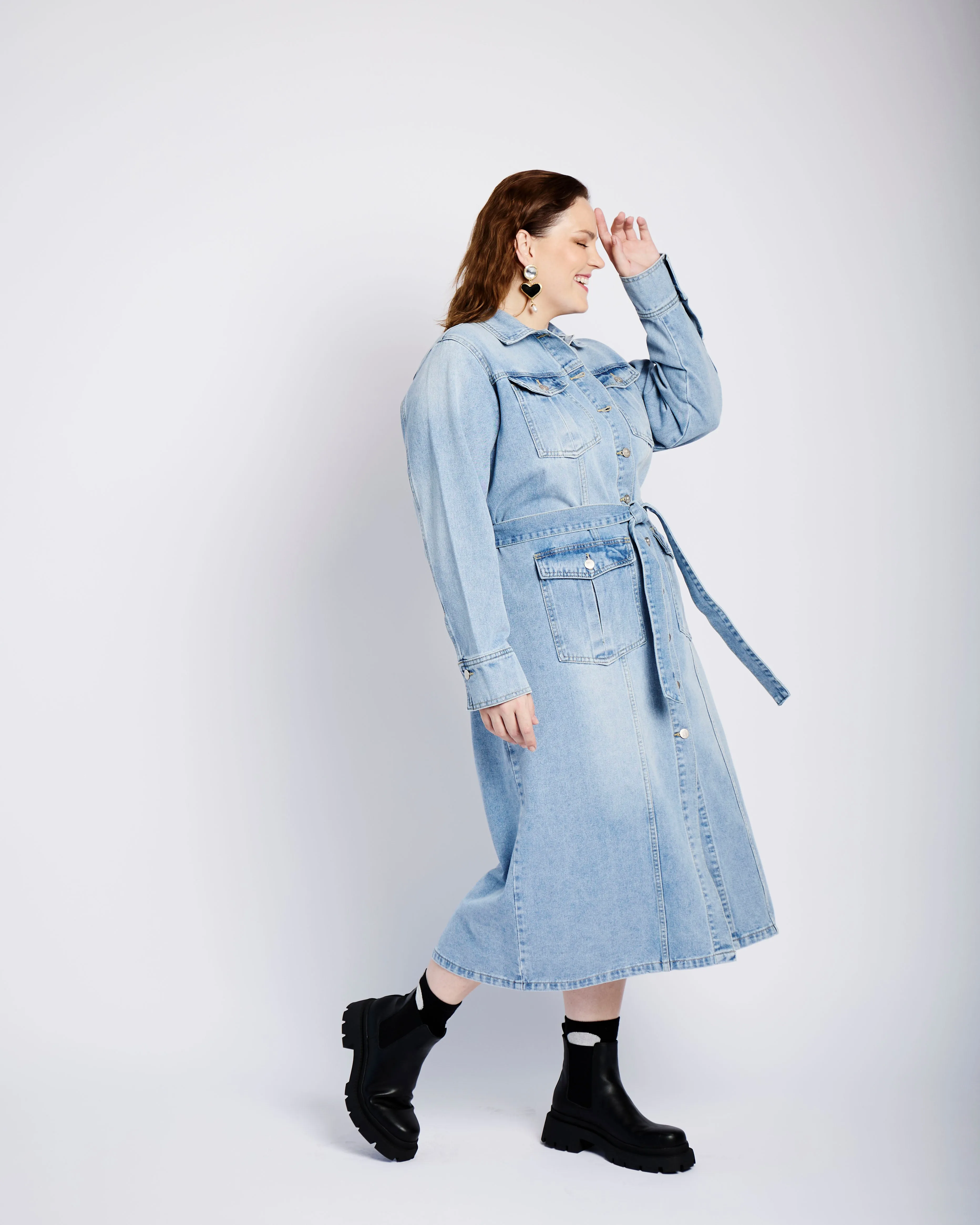 Denim Shirt Dress in Denim