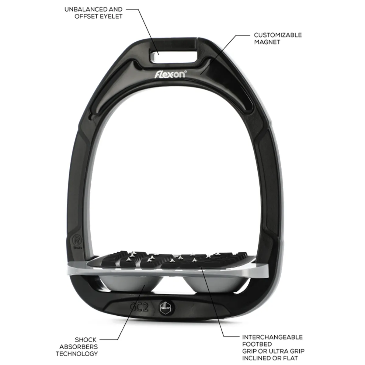 Flex-On Green Composite Inclined Ultra Grip Stirrups - Black/Black/Grey