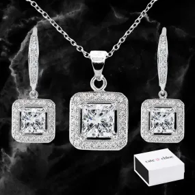 Ivy Faithful 18k White Gold Plated CZ Pendant Necklace and Earrings Jewelry Set