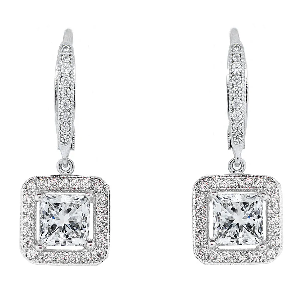 Ivy Faithful 18k White Gold Plated CZ Pendant Necklace and Earrings Jewelry Set